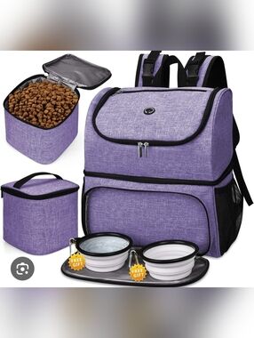 Purple Insulated Pet Travel Backpack  and Bowl Set